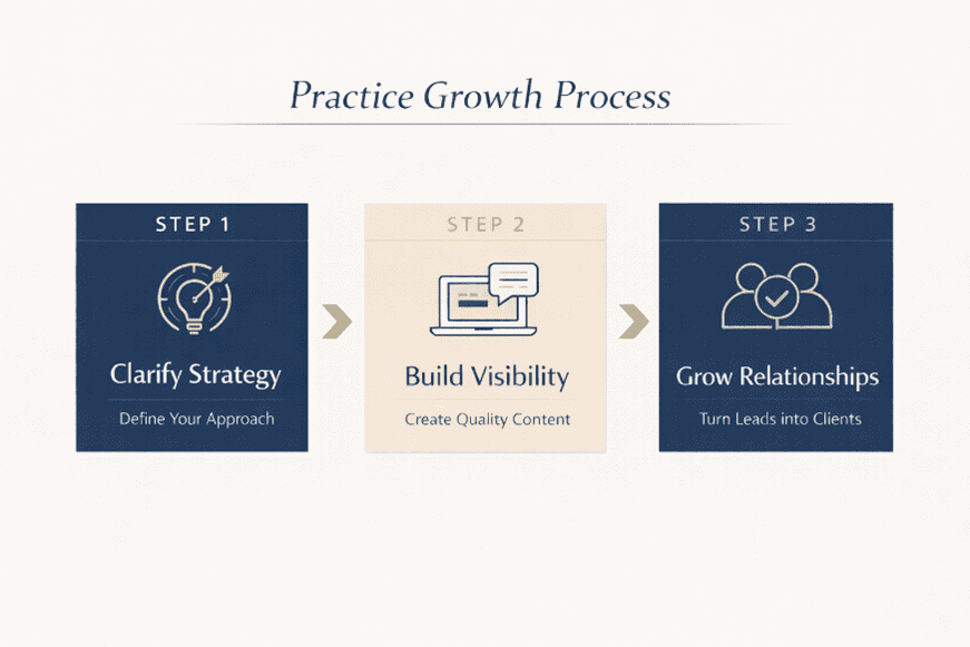 Diagram showing three steps in the practice growth process.