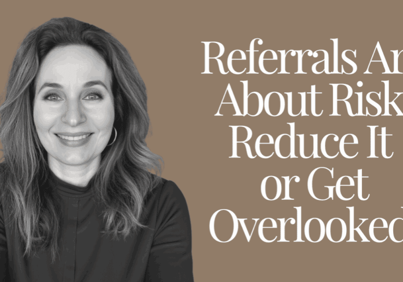 Smiling woman with referral message